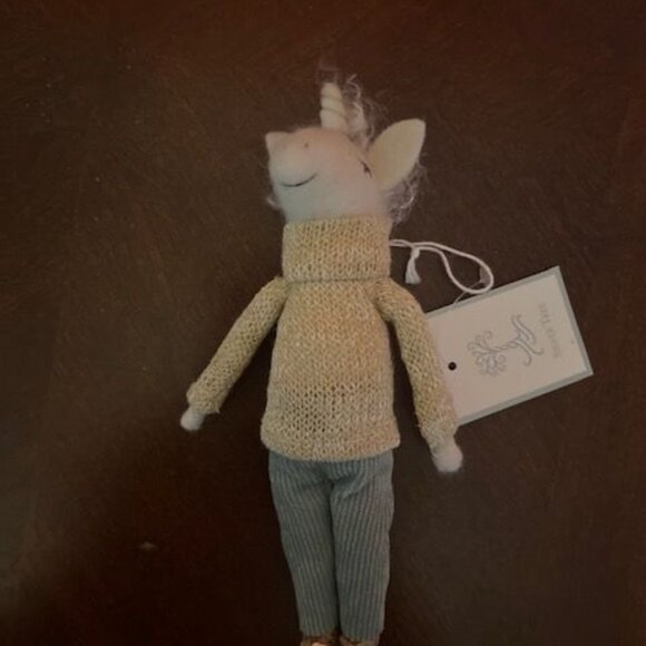 Felt Unicorn Ornament With Gold Sweater & Corduroy Pants handmade - Picture 6 of 7